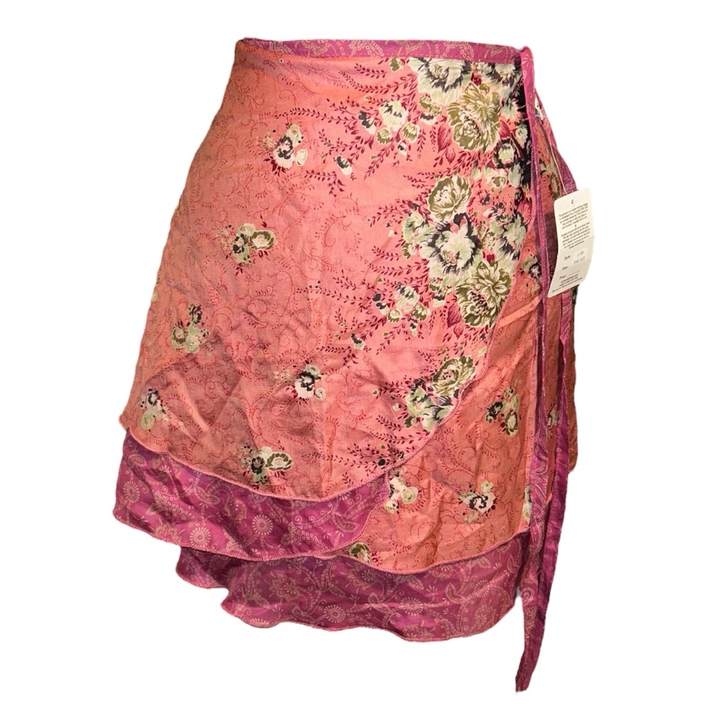 Reversible Silk Wrap Skirt Asymmetrical Wrap Mini Skirt